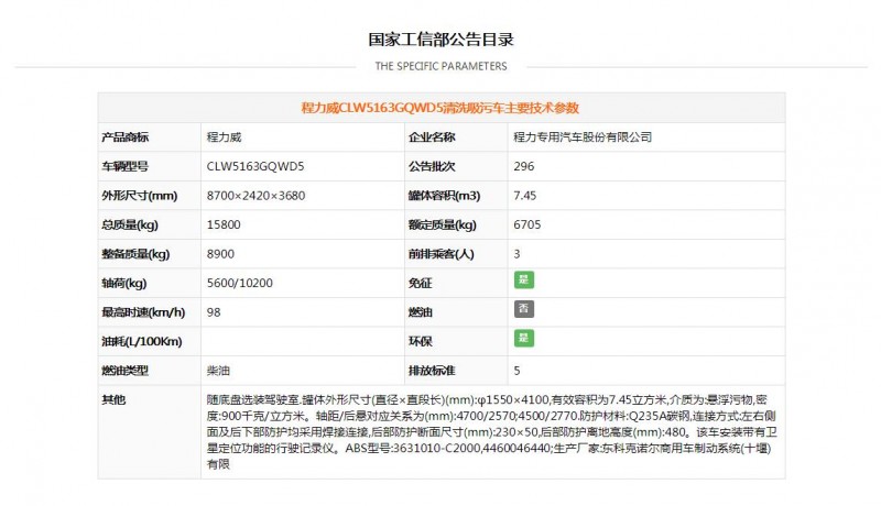 東風天錦清洗吸污車 工信部